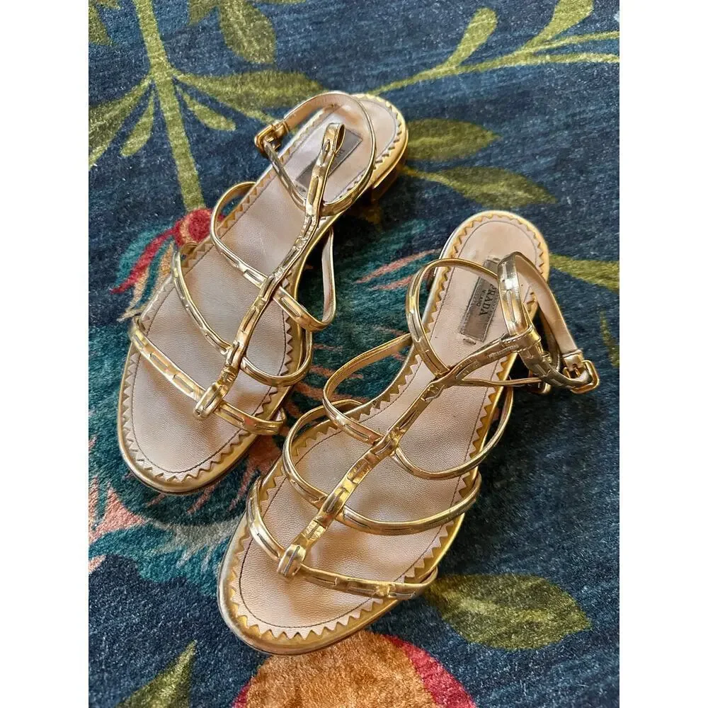 Prada | Shoes | Authentic Prada Gold Gladiator Strap Sandals Size